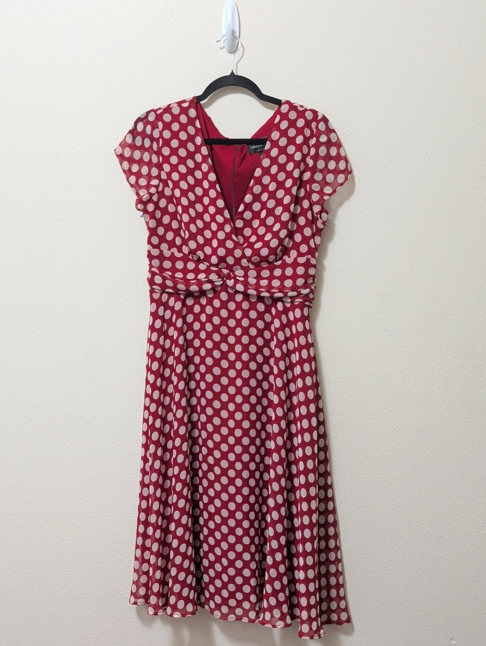 connected apparel Red and Cream Polka Dot Midi Dress